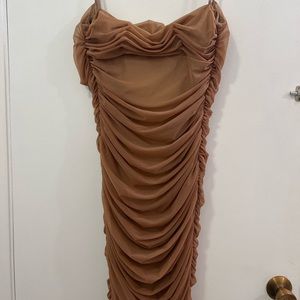 - House of CB Fornarina House of CB 'Fornarina' Tan Organza Mesh Maxi Dress NWT!